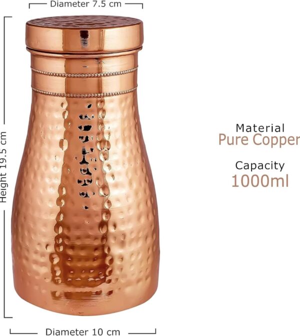 Pure Copper Handmade Hammered Copper Carafe Pitcher