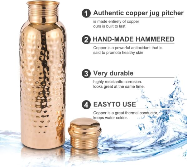 Hammered 100% Pure Copper Water Bottle for Drinking Water,1000 ml Smooth Finish
