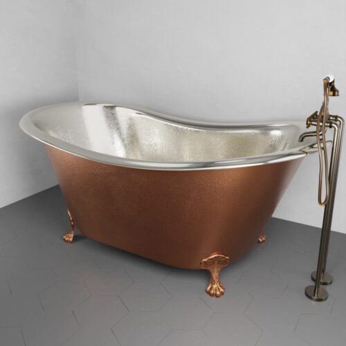 Antique Copper Clawfoot Double-Slipper Tub - Nickel Interior