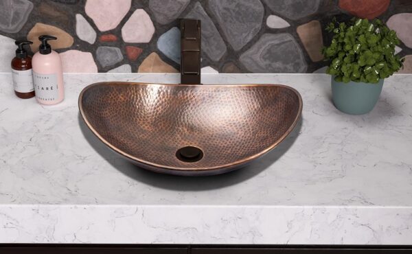 Oval Bathrooms Hand Hammered Pure Copper Vanity Sink for Countertop