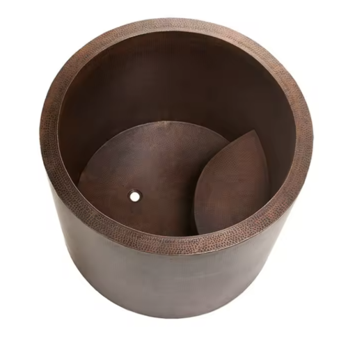 Round Japanese Soaking Style Antique Finish Copper Bathtub