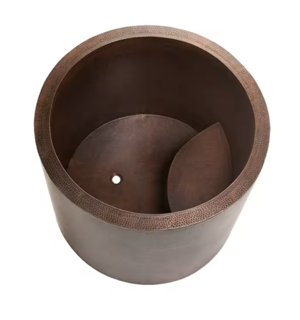 Round Japanese Soaking Style Antique Finish Copper Bathtub
