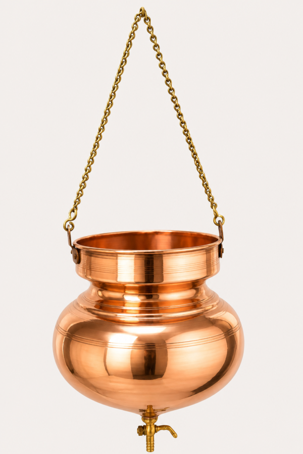 Pure Copper Shirodhara Pot Ayurvedic Equipment with Control Valve and Brass Chain