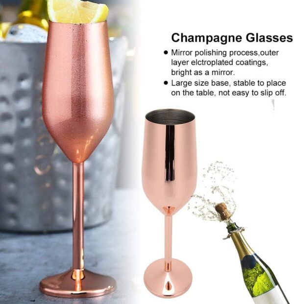 3 Copper Plated Stainless Steel Wine/Flutes Glasses