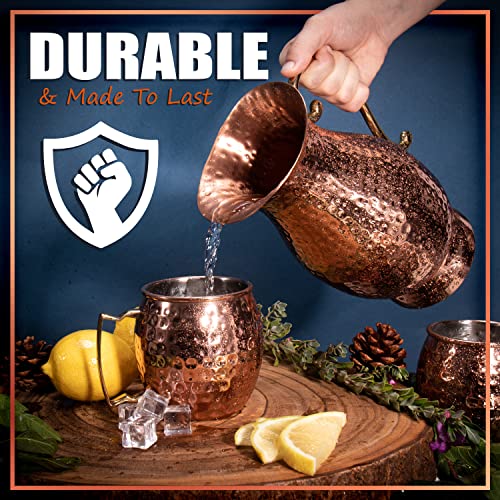 Handmade Hammered Copper Pitcher with Brass Handle
