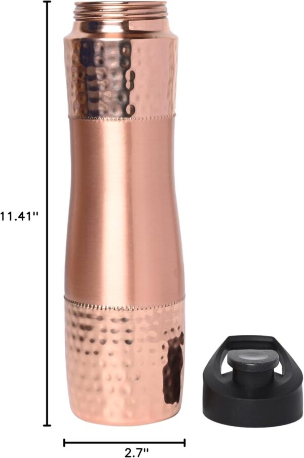 Copper Water Bottle, Hand Hammered Ayurvedic Flip Sipper, Leakproof 1000ML