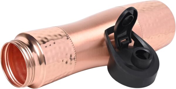 Copper Water Bottle, Hand Hammered Ayurvedic Flip Sipper, Leakproof 1000ML