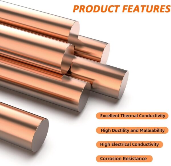 Version 1.0.0 Copper Round Rod, 1 Meter Length, Diameter Range 2mm-16mm, Easy-to-Process Metal Rod for Crafting, DIY, Industrial Applications