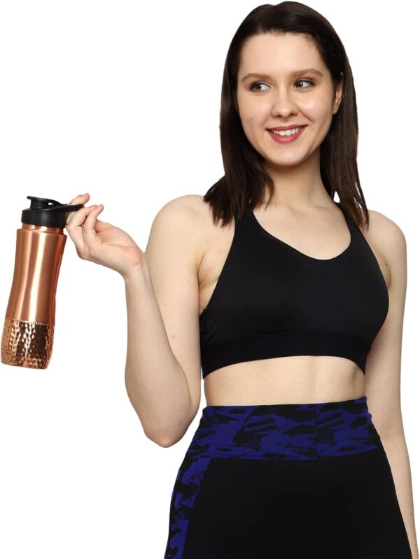 Copper Water Bottle, Hand Hammered Ayurvedic Flip Sipper, Leakproof 1000ML