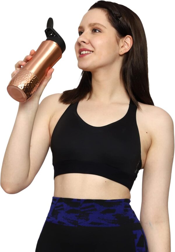 Copper Water Bottle, Hand Hammered Ayurvedic Flip Sipper, Leakproof 1000ML