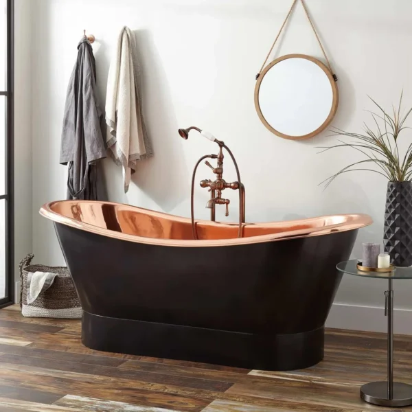 Straight Base Copper Bathtub Nickel Inside Black Outside