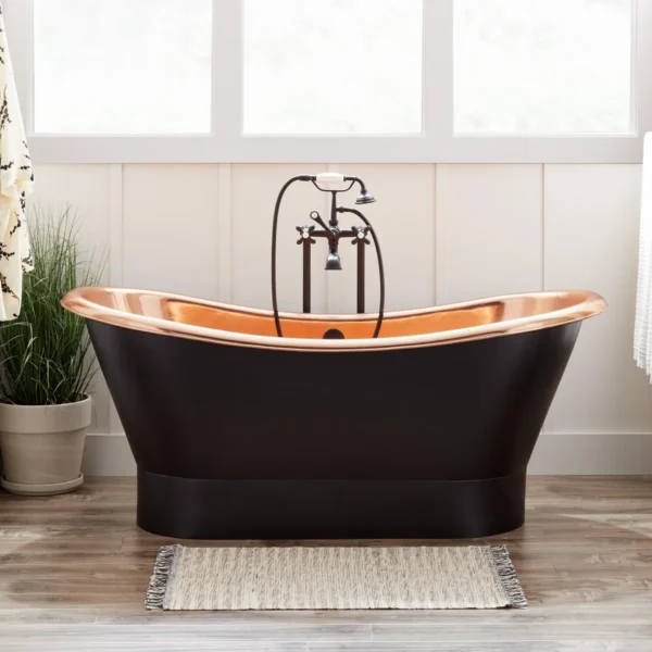 Straight Base Copper Bathtub Nickel Inside Black Outside