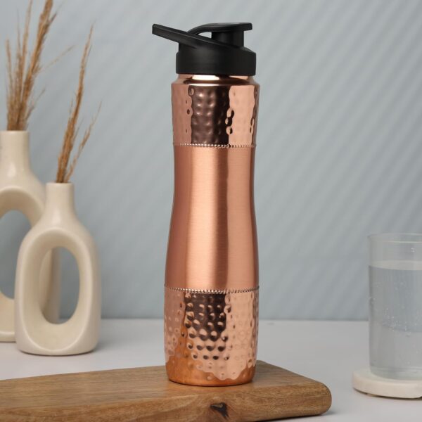 Copper Water Bottle, Hand Hammered Ayurvedic Flip Sipper, Leakproof 1000ML
