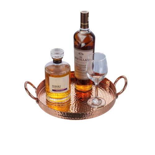 Copper Round Display Tray with Handcrafted Hammered Design