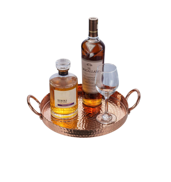Copper Round Display Tray with Handcrafted Hammered Design