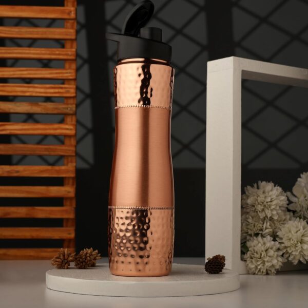 Copper Water Bottle, Hand Hammered Ayurvedic Flip Sipper, Leakproof 1000ML