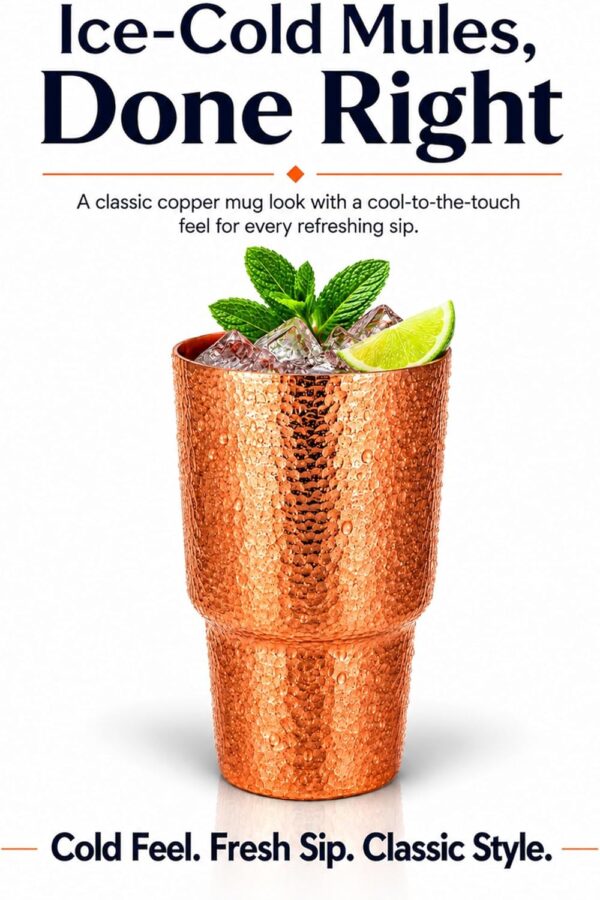 Pure Copper Cup for Drinking, Tall Hand-Hammered Ayurvedic Water Tumbler
