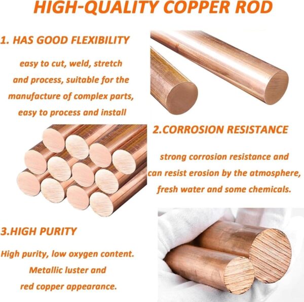 Version 1.0.0 Copper Round Rod, 1 Meter Length, Diameter Range 2mm-16mm, Easy-to-Process Metal Rod for Crafting, DIY, Industrial Applications