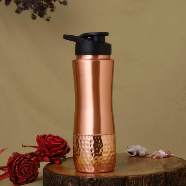 Copper Water Bottle, Hand Hammered Ayurvedic Flip Sipper, Leakproof 1000ML