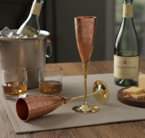 71StBcKGS1L._AC_SL1500_ Engraved Brass Goblets Champagne Glasses Flutes Coupes Wine Glass Set (Copper Plated)
