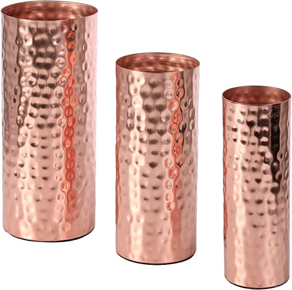 Modern Centerpiece, Decorative Copper Tone Metal Tall Cylinder Flower Vases
