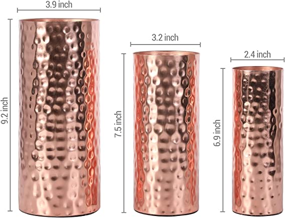 Modern Centerpiece, Decorative Copper Tone Metal Tall Cylinder Flower Vases