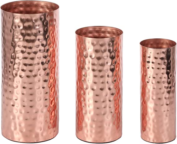 Modern Centerpiece, Decorative Copper Tone Metal Tall Cylinder Flower Vases