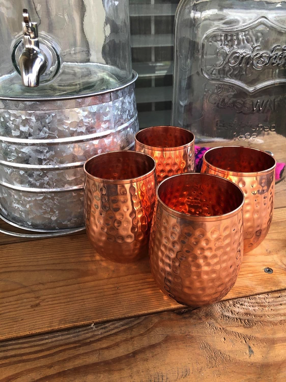 Pure Copper Cups  Set of 4, Stemless Tumblers & Wine Glasses