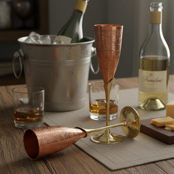 71lXdwMGr-L._AC_SL1500_ Engraved Brass Goblets Champagne Glasses Flutes Coupes Wine Glass Set (Copper Plated)