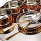 Stainless Steel Copper Hammered Traditional Crockery Set of Thali Plates, Bowls, Glass and Spoon Serving Tableware for Home and Kitchen 12.5 Inches
