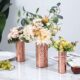 Modern Centerpiece, Decorative Copper Tone Metal Tall Cylinder Flower Vases