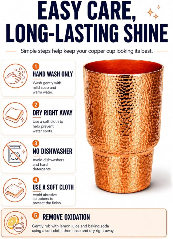 Pure Copper Cup for Drinking, Tall Hand-Hammered Ayurvedic Water Tumbler