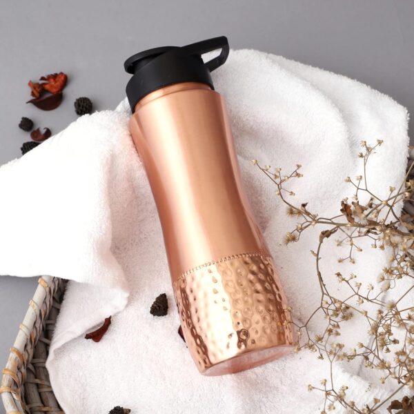 Copper Water Bottle, Hand Hammered Ayurvedic Flip Sipper, Leakproof 1000ML