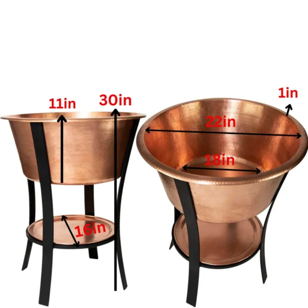 Round Hammered Copper Beverage Tub with Stand
