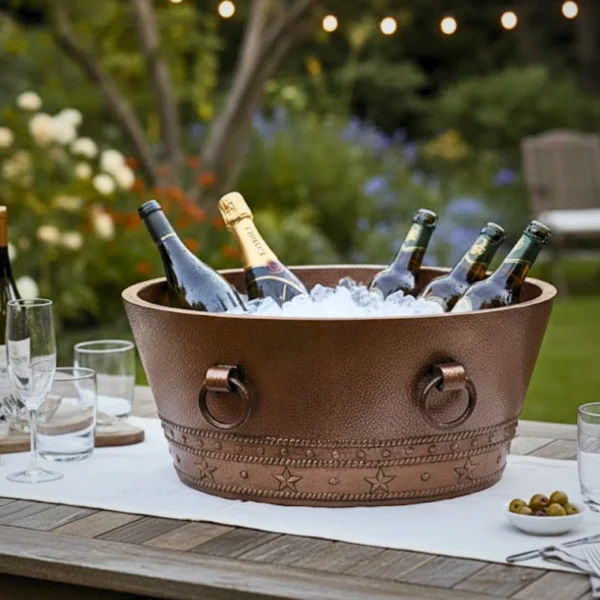 Oval Hammered Copper Ice Bucket for Party