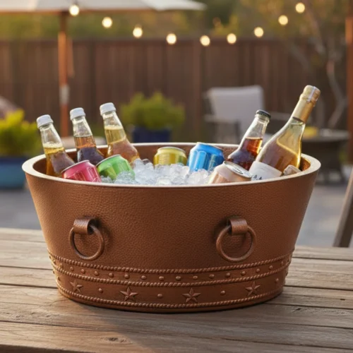 Oval Hammered Copper Ice Bucket for Party