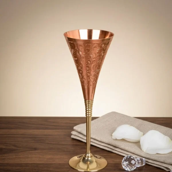 NJ-2209 Hand Engraved Copper Wine Goblet | Rustic Ayurvedic Drinkware | Handmade Copper Cup | Vintage Style