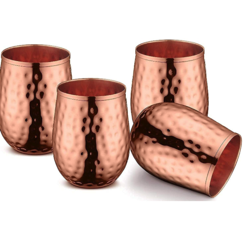 Pure Copper Cups  Set of 4, Stemless Tumblers & Wine Glasses