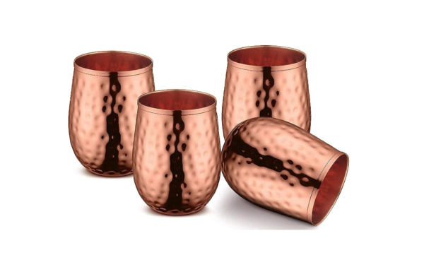Pure Copper Cups  Set of 4, Stemless Tumblers & Wine Glasses