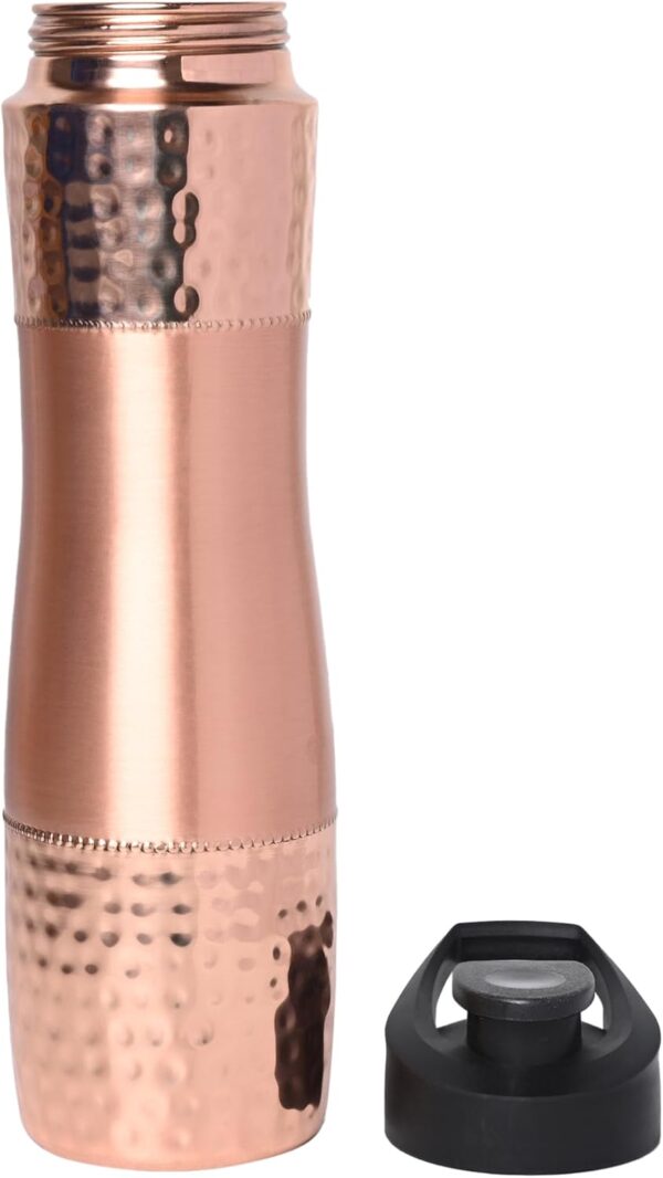 Copper Water Bottle, Hand Hammered Ayurvedic Flip Sipper, Leakproof 1000ML