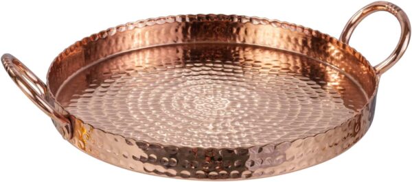 Copper Round Display Tray with Handcrafted Hammered Design