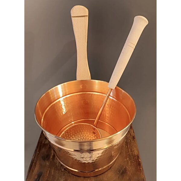 Hammered Copper Sauna Bucket & Ladle Set