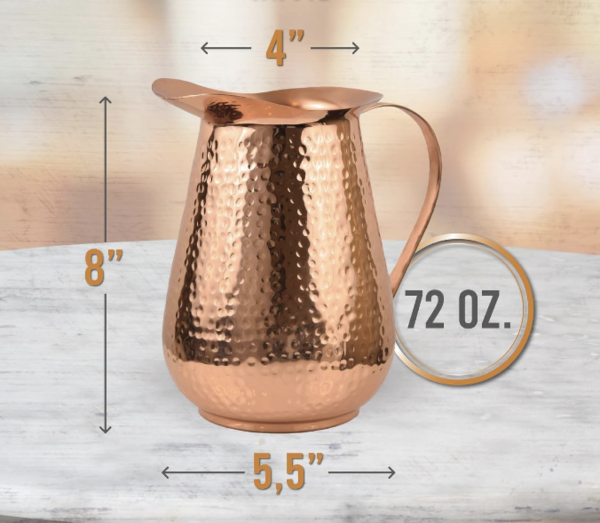 Pure Copper Hammered Jug Copper Pitcher 2000 ml
