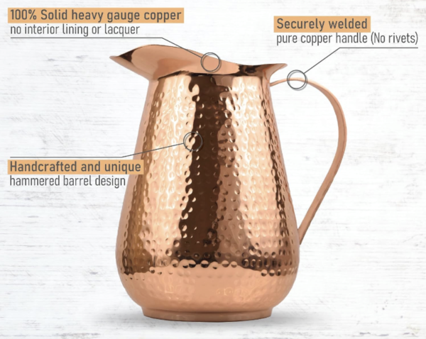 Pure Copper Hammered Jug Copper Pitcher 2000 ml