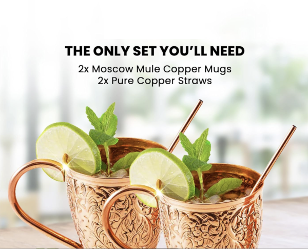 Copper Cups Set of 2 with Unique Handcrafted Embossed Design with Anti-Tarnish Food-Grade Coating