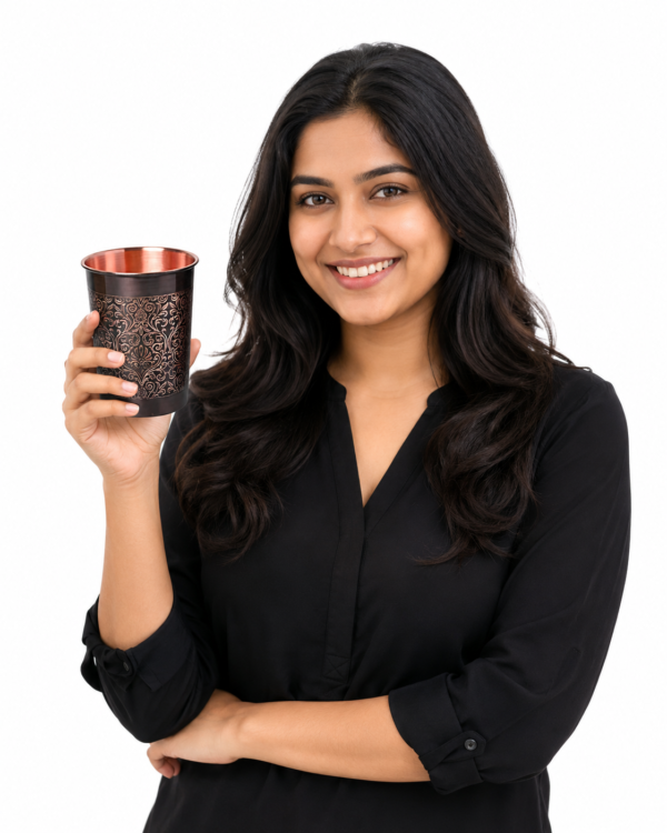 Handcrafted Copper Water Black Glass Pure Copper Water Glass Drinking Tumbler Eco Friendly Drinkware for Daily Use