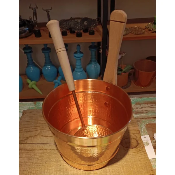 Hammered Copper Sauna Bucket & Ladle Set