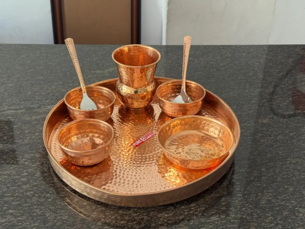 Hammered Copper Thali Set, Traditional Indian Serveware