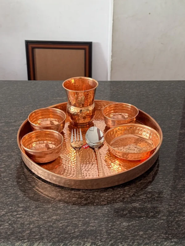 Hammered Copper Thali Set, Traditional Indian Serveware