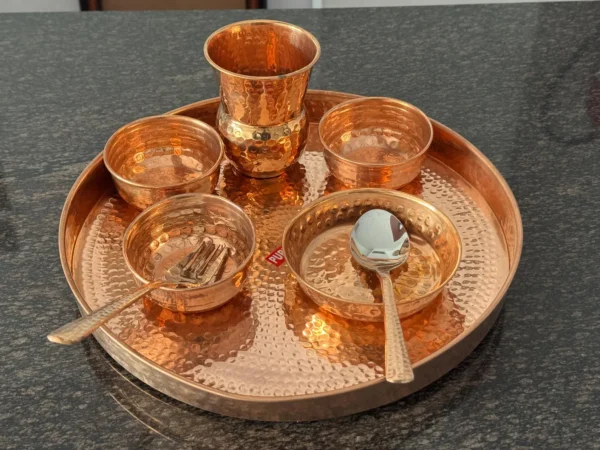 Hammered Copper Thali Set, Traditional Indian Serveware